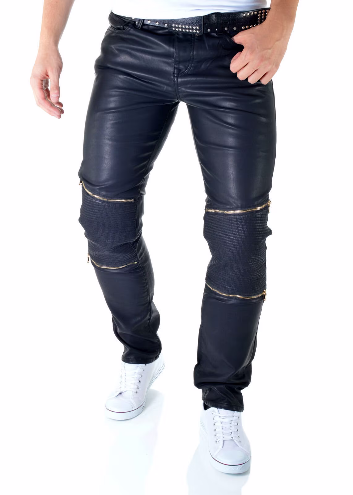 Best Quality Leather Pant Men's Genuine Sheepskin Real Leather Black Zipper Stylish Biker Trouser Bluff Pants
