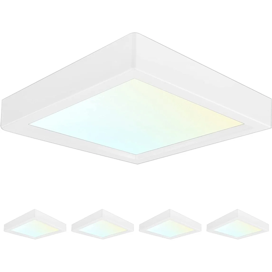 Luxrite 4" Square LED Flush Mount Fixture 10W 3 Color Selectable 600 Lumens Dimmable Damp Rated ETL Listed 4 Pack