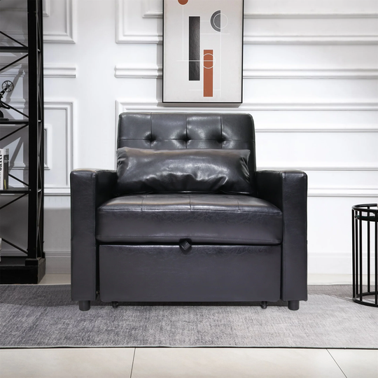 Multifunctional Sofa Bed Chaise Home Office PU Leather Chair, Black