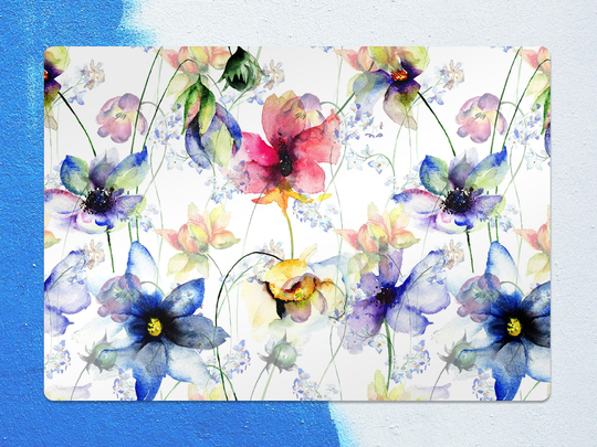 Summer Flowers Chair Mat, Blue Vinyl Floor Pink Protective Plants Splat Pad, Area Rug, Gift Idea, Game Room Rug