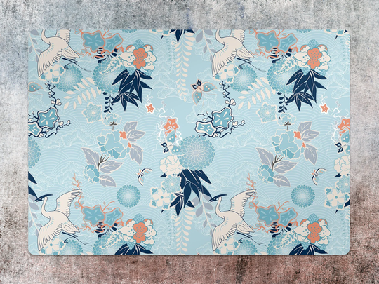 Cranes in The Garden Chair Mat, Blue Splat Beige Vinyl Floor Floral Protective Pad, Office Room Rug, Gift Idea
