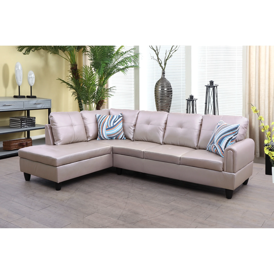 2-Pieces Sectional Sofa & Chaise,Latte,Faux Leather(09727A-2)