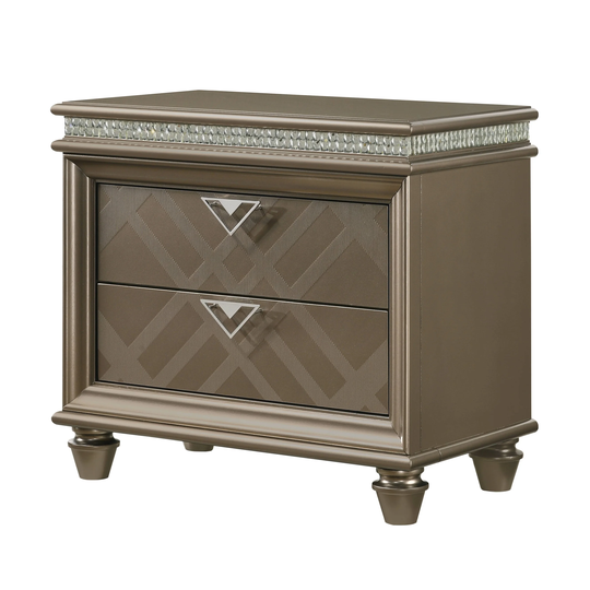 Contemporary 1pc Cristal Glam 2-Drawer Storage Nightstand End Table With Faux Crystals Unique Look