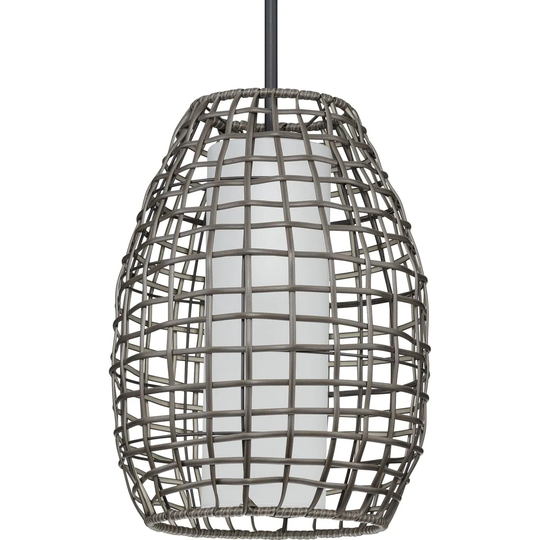 Pawley Collection One-Light Matte Black and Dark Gray Rattan Indoor Outdoor Hanging Pendant Light - 12 in x 12 in x 16 in