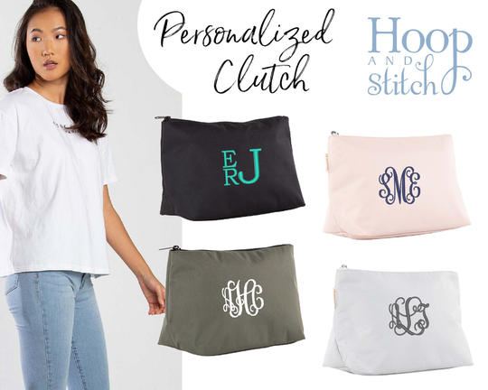 Personalized Clutch, Monogram Accessory Bag, Pencil Case, Pink Black Gray Green Bag