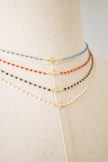 Cross Necklace, Beaded Necklace, Sideways Cross, Dainty Gold Necklace, Gold Filled Necklace, Best Friend Gift