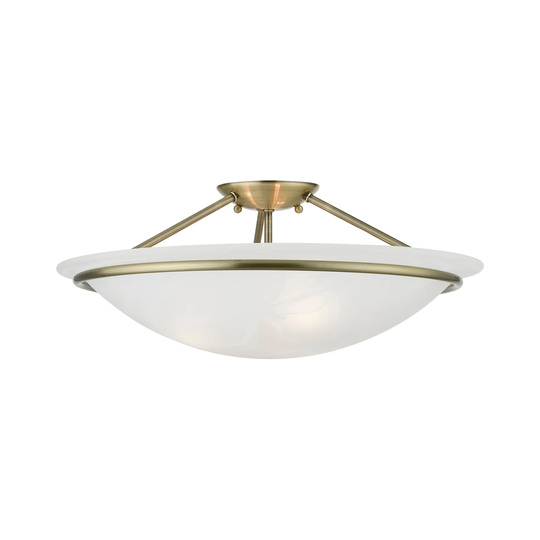 Antique Brass 3-Light Large Semi-Flush - 20" dia x 8" H