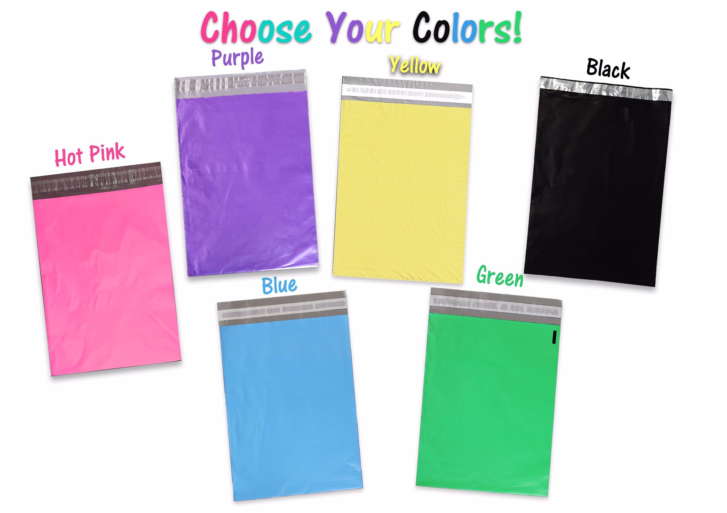 7.5 X 10.5" - 6 Beautiful Colors Colored Flat Poly Mailers, Self Sealing Adhesive Shipping Colorful Design Mail Bags Fedex, Ups