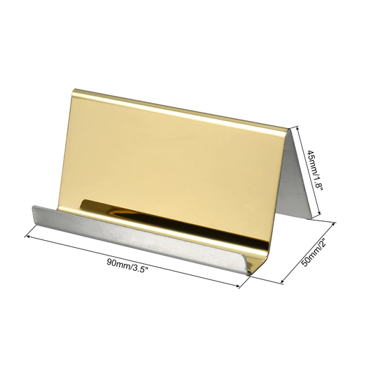 2Pcs Business Card Holder Reflective Desktop Name Cards Display Stand - Champagne Gold