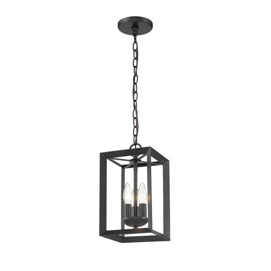 3 Light Geometric Small Mini Rectangle Pendant in Matte Black