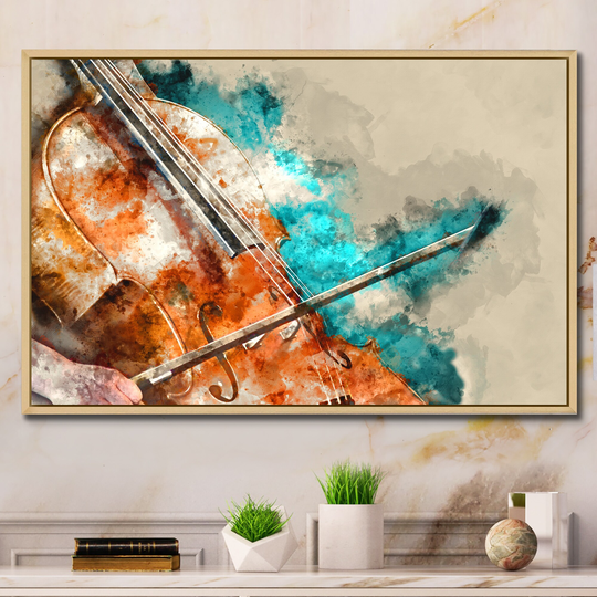 Designart 'Modern Energetic Color Violin' Modern Framed Canvas Art Print