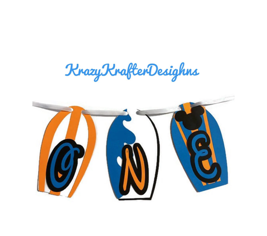 Surfboard Mickey High Chair Banner, Surf Birthday, Beach Birthday, Surfboard Pool Party Surfboard