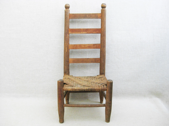 Vintage Doll Chair, Primitive Ladderback With Split Oak Seat