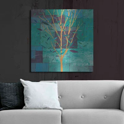 Red Barrel Studio® ''Watercolor Forest V Peacock'' By Veronique Charron, Metal Wall Art, 24"X24"