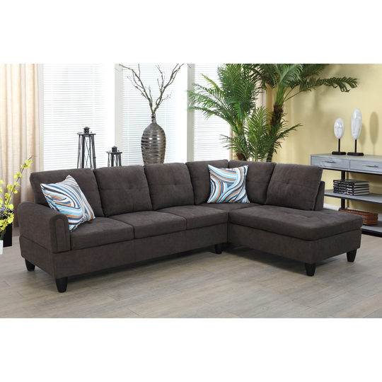 2-Pieces Sectional Sofa & Chaise,Dark Brown,Flannelette(09702B-2)