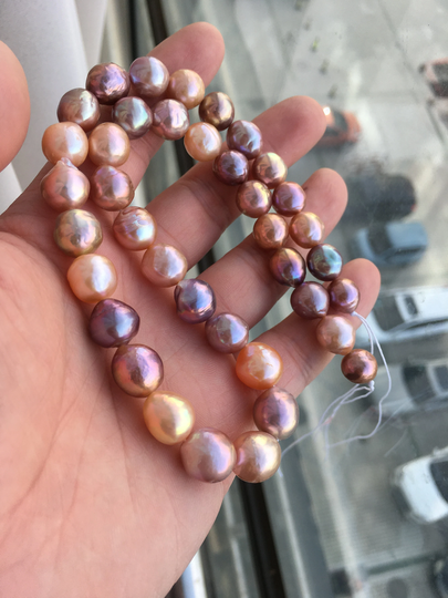 Natural Multi-Color Kasumi Like Baroque Pearl Strand With Metallic Overtone, Atg027