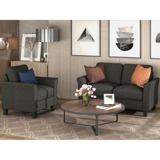 Living Room Furniture Linen Fabric Upholstered Armrest Single Sofa and Loveseat Sofa