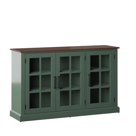 Two Tone Sideboard with Window Pane Glass Doors and Adjustable Shelves