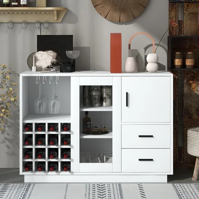 Madhavan Kitchen Functional Sideboard With Glass Sliding Door And Integrated 16 Bar Wine Compartment, Wineglass Holders (white)