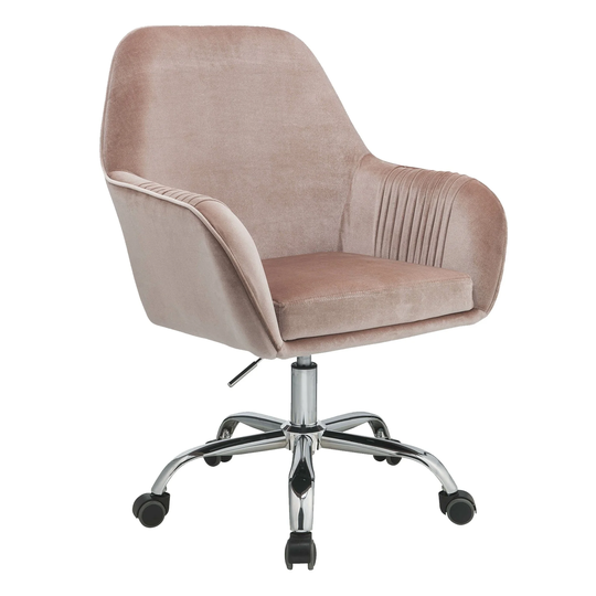 Velvet Upholstered Swivel Office Chair with Slopped Armrests, Beige