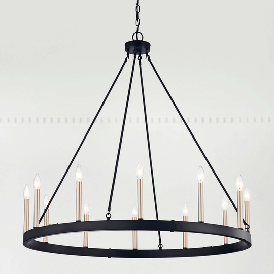 Viviana 12-light Antique Black and Light Brass Finish Wheel Chandelier - Antique Black and Light Brass
