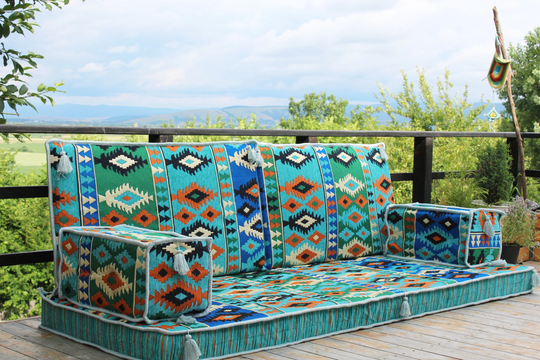 New Turquoise Majlis Sofa, Blue Floor Cushions Set, Seat Cushion Back Pillows Armrest Turkish Livingroom Morocco Style Home Decor