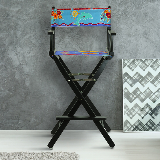 30" Director's Chair Black Frame-Tropical Sea - 23"W x 19"D x 45.5"H