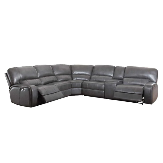 Faux Leather Upholstered Power Reclining Sectional Sofa in Gray