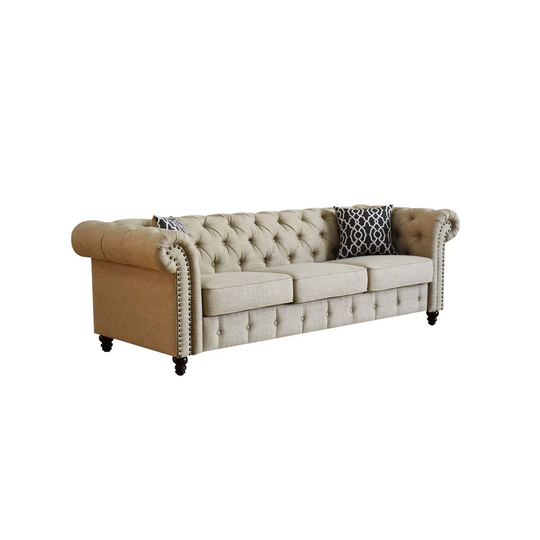 Sofa w/2 Pillows in Beige Linen,Vintage Style