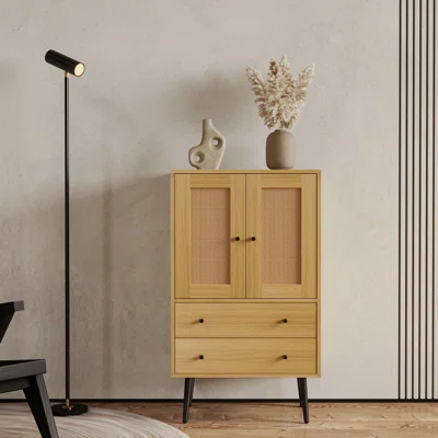 Gicela Natural Rattan 2 Drawer And 2 Door Cabinet Sideboard, Restaurant Sideboard, Entrance Channel Basement, Bedroom And Living Room