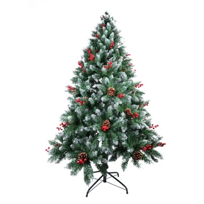 7Ft Artificial Green Christmas Tree With Pine Cone And Red Fruit