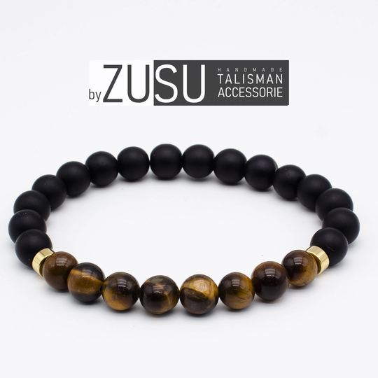 Tigers Eye Mens Bracelet, & Black Onyx Adjustable For Men, 1st Aniversary Gift Him Good Him