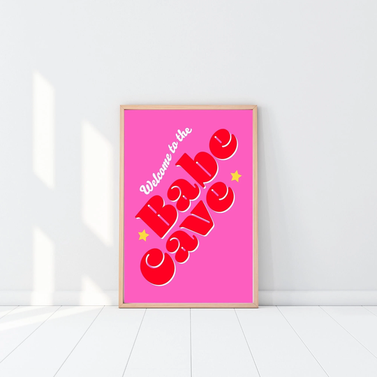 Babe Cave | Colorful Wall Art, Maximalist Poster, Eclectic Pink & Red Quirky Modern Eclectic, Decor, Fun