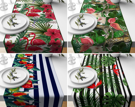 Flamingo Table Runner, Tropical Toppers, Butterfly Cover, Swan Tablecloth, Animal Printed Decor, Floral Home Gift