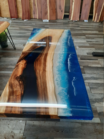 Ocean River Table/Bench Epoxy Coffee 47" X 20" ... Beautiful Handmade USA 3D Free Shipping
