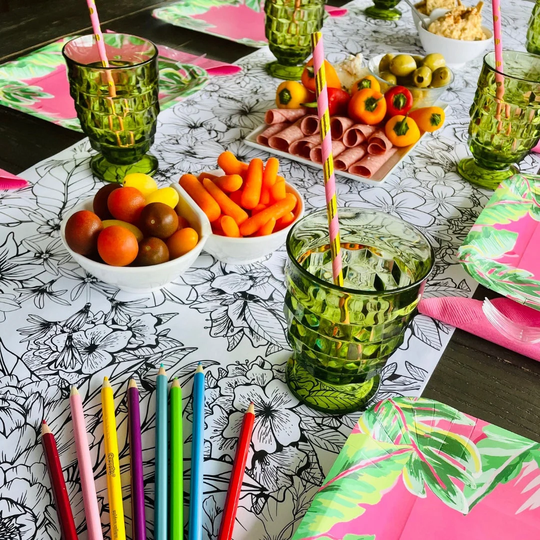 Botanical Paper Table Runner - Floral Decor Summer Tablescape Coloring