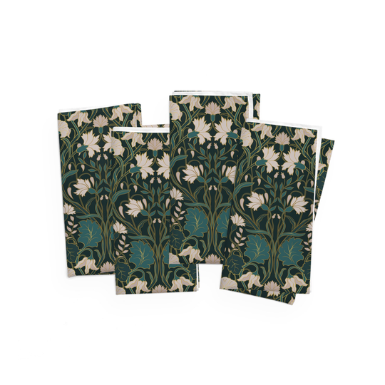 Art Deco Table Napkins Dark Green Dinner Napkins Set Of 4 Vintage Kitchen Decor Art Nouveau Table Decoration Fabrics Floral