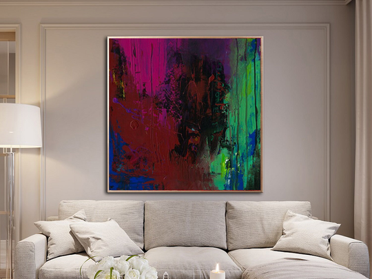 Colorful Painting On Canvas Wall Art Oil Paintings Green & Red Colors Dark Abstract Expressionism Artwork