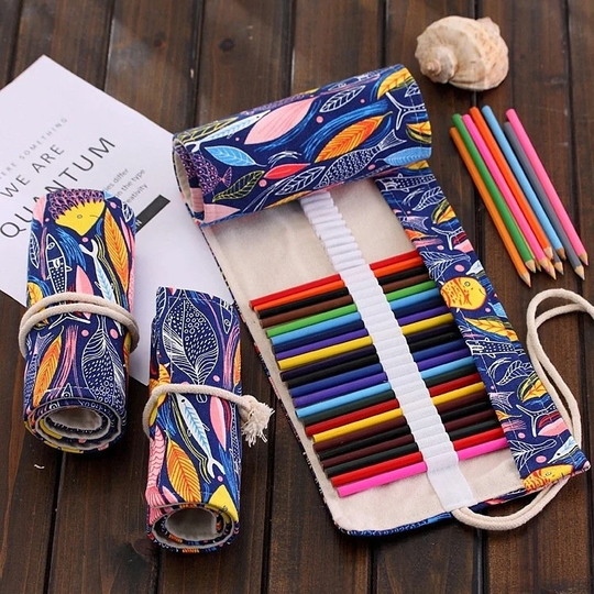 12/24/36/48/72/108/128/168 Slots Canvas Fish Roll Up Pencil Case | Pen Storage Pouch Painting Make Up Brush Holder Craft Tool Organizer