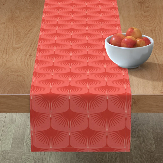Vibrant Deco Cranes Table Runner - Art Swans By Katerhees Red On Coral Bright Cotton Sateen Spoonflower