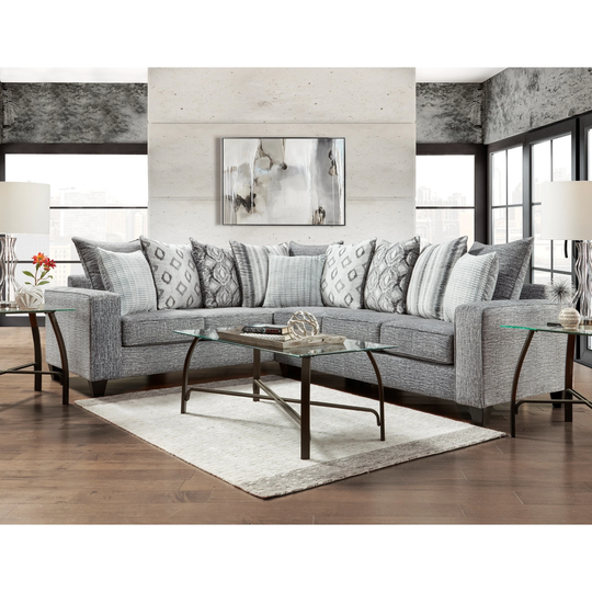 Roundhill Furniture Elva Contemporary Fabric Pillow Back Sectional Sofa in Stonewash
