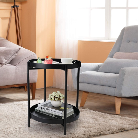 2-Tier Tray End Table, Round Metal Side Table