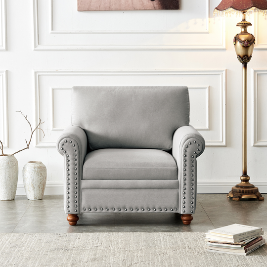 Classic Living Room Sofa Single Seat Chair with Wood Leg & Armrest