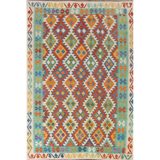 Kilim Rug Flatweave Reversible Multi-Color Wool Carpet - 6'11"x9'10"
