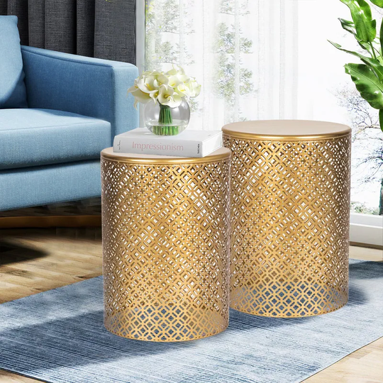 Adeco End Tables Set of 2 Round Coffee Tables Nightstands Stools - Set of 2