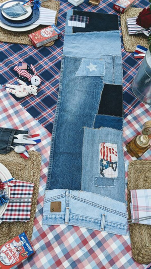 Distressed Denim Patriotic Table Runner, 4Th Of July Tablescapes, Rustic Decor, Bbq