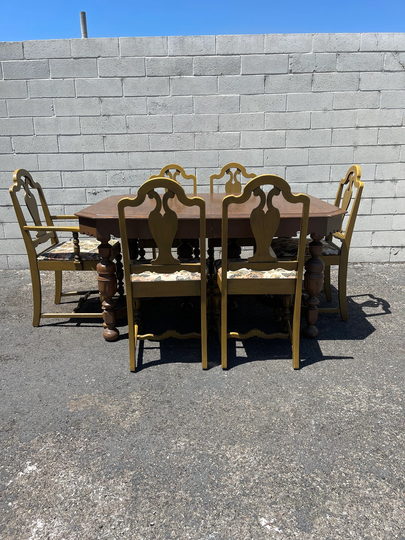 7Pc Antique Dining Table Chairs Set Jacobean Chair Vintage Wood Kitchen Seating Furniture Armchair Arts Crafts Country Custom Paint Avail