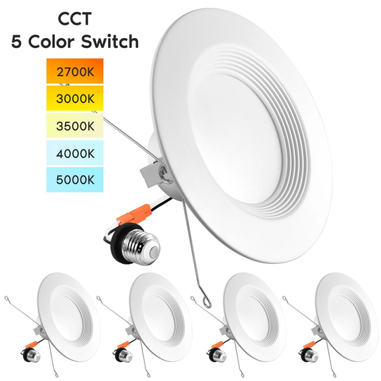 Luxrite 5/6" LED Recessed Lights, Color Selectable 2700K 3000K 3500K 4000K 5000K, Dimmable, 1100 Lumens, 4-Pack