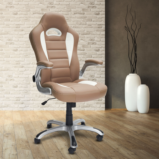 CTEX High Back Executive Sport Race Office Chair with Flip-Up Arms, Camel