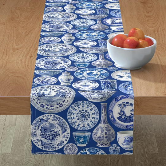 China Pattern Table Runner - Blue Chinoiserie By Pickychicken Indigo White Cobalt Cotton Sateen Spoonflower